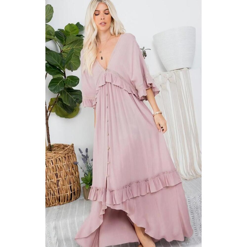 Sweet Lovely by Jen Mauve Pink  Ruffle Dress Size Large NWOT - Picture 2 of 6